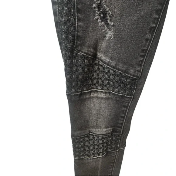 True Religion Halle Mid Rise Super Skinny Moto Women’s Jean Black Distressed 25 - Picture 12 of 15